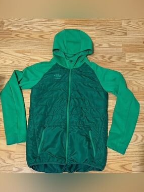 Umbro Youth XL 16/18 Green Hooded Jacket Full Zip Lightweight Puffer Hybrid